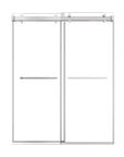 60 x 76 brushed nickel sliding frameless shower door with dual glass panels and modern towel bar handles | Ace Decor