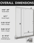 Watertight shower enclosure with framed pivot shower door, overall dimensions 60 x 71 | Ace Decor