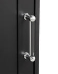 Silver door handle on Valmor 68.1” Tall Black Bathroom Linen Cabinet.