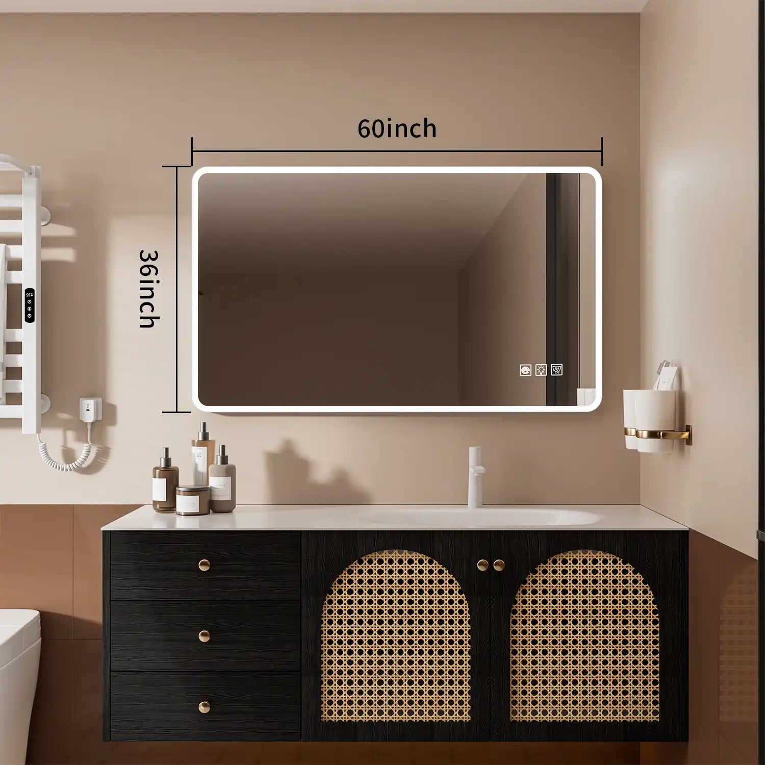 60"x36" Rectangular Framed Dimmable Anti-Fog LED Wall Bathroom Vanity Mirror