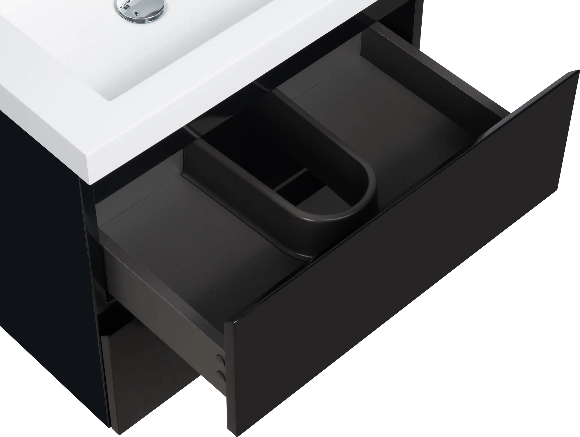 24-42 Inch Glossy Black Bathroom Floating Vanity with Resin Sink and 2 Soft-Close Drawers