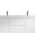 59 inch double sink vanity with clean white floating design and dual integrated sinks on a white background | Ace Decor