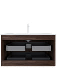 Ravello Series Wall-Mounted Vanity rear view showing internal drawer structure and plumbing space.