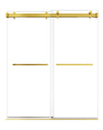 66 x 76 brushed gold sliding shower door with frameless double glass panels and minimalist modern design | Ace Decor
