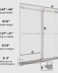 Verta Series 66" x 76" Double Sliding Frameless Shower Door with 10mm Tempered Glass - Chrome