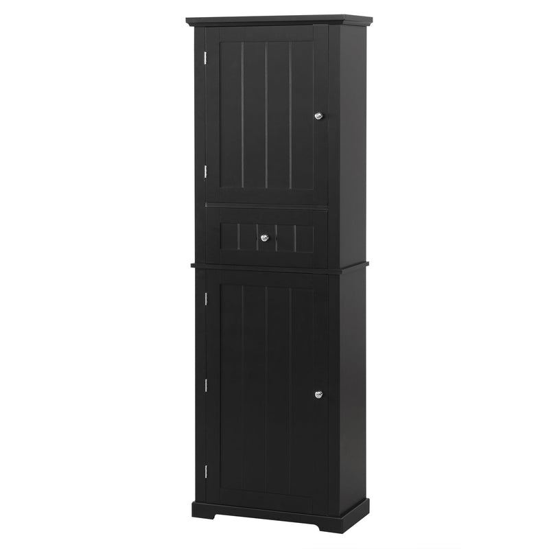 Norrin 67.3" Black Tall Narrow Bathroom Storage Cabinet with Drawer & Shelves