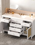 Soleil 60" Bathroom Vanity with Sink, Elegant White Cabinet with Drawers
