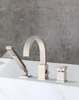Brushed Nickel Brass Waterfall Roman Deck Mounted Tub Faucet Set with Hand Shower