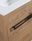 24" freestanding bathroom vanity with sink highlighting ceramic sink edge and matte black handle detail | Ace Decor
