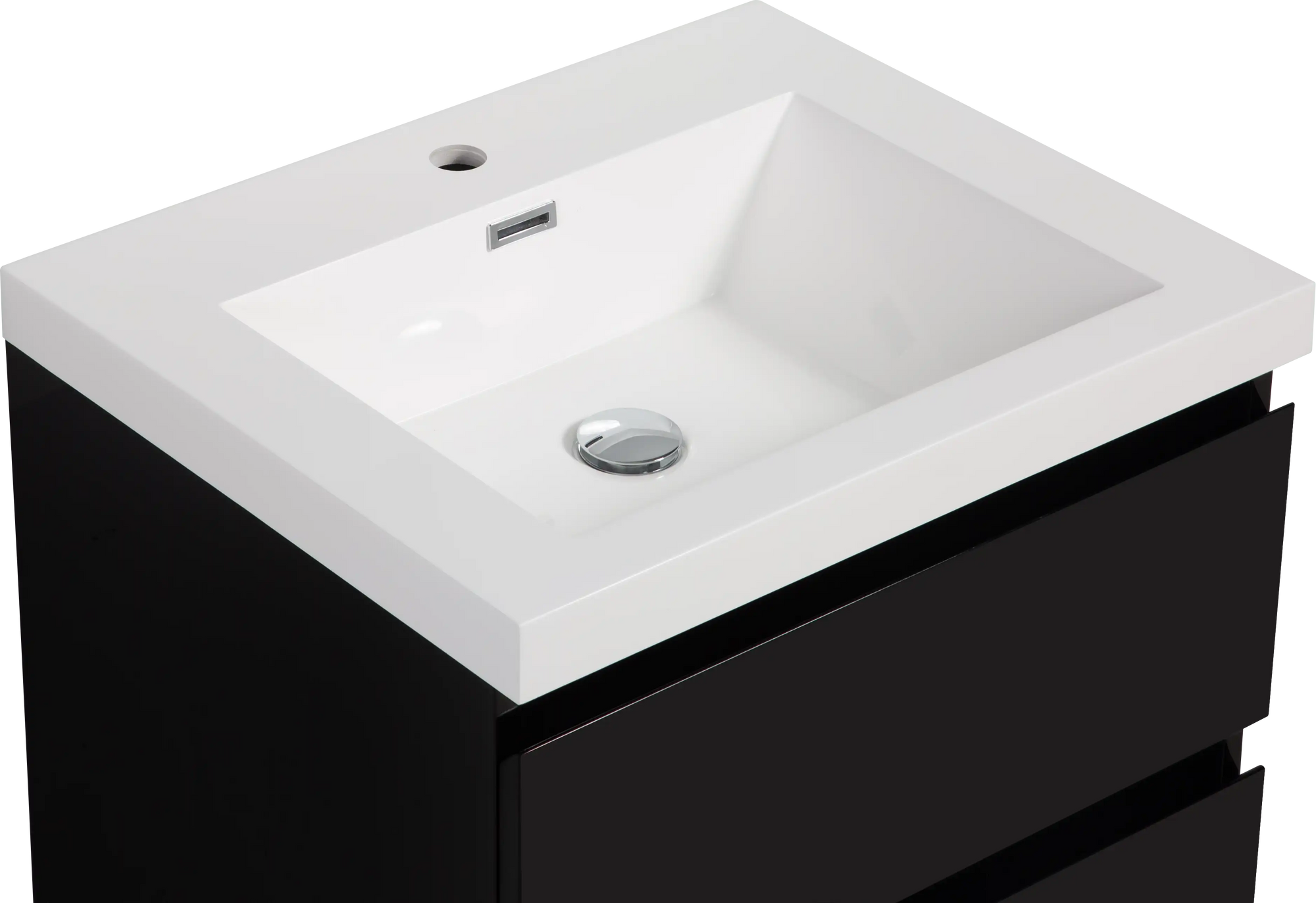 24-42 Inch Glossy Black Bathroom Floating Vanity with Resin Sink and 2 Soft-Close Drawers