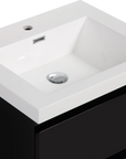 24-42 Inch Glossy Black Bathroom Floating Vanity with Resin Sink and 2 Soft-Close Drawers