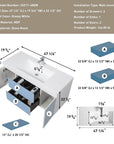 48 inch white floating bathroom vanity dimensions and storage layout illustration for wall-mounted installation | Ace Decor