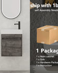Aeris Series 18" Wall-Mounted Bathroom Vanity with Integrated Sink, Plaid Grey Oak