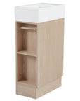 18.6" oak finish bathroom vanity with side shelf, angled front view | Ace Decor