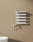 minimalist white heated towel rack 18 x 30 wall mounted | Ace Decor