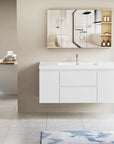 48 inch white floating bathroom vanity showcasing clean wall-mounted design in a contemporary bathroom | Ace Decor