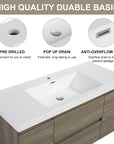 48 inch bathroom vanity featuring solid surface basin with pre-drilled hole and overflow, modern countertop detail | Ace Decor