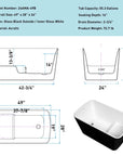 Nectar Series 49x28 inch black acrylic square Japanese style soaking tub dimensions diagram.