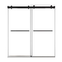 72 x 76 matte black sliding shower door with sleek frameless design and dual handles for modern bathrooms | Ace Decor