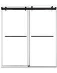72 x 76 matte black sliding shower door with sleek frameless design and dual handles for modern bathrooms | Ace Decor