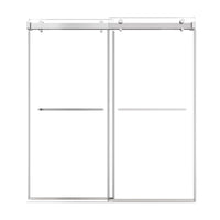 72 x 76 brushed nickel shower doors frameless design with dual glass panels and minimalist towel bar handles | Ace Decor