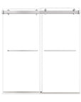 72 x 76 brushed nickel shower doors frameless design with dual glass panels and minimalist towel bar handles | Ace Decor