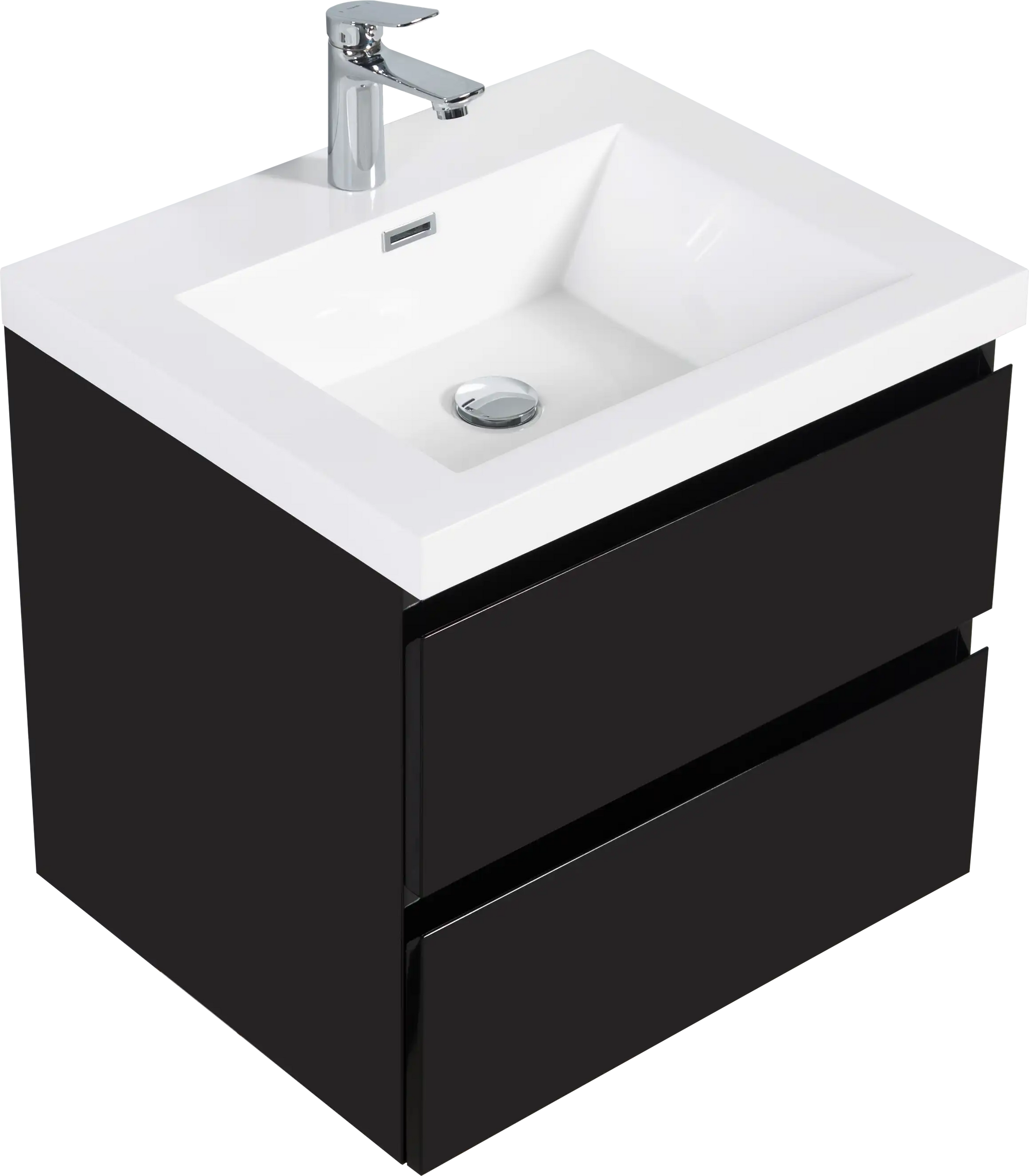 24-42 Inch Glossy Black Bathroom Floating Vanity with Resin Sink and 2 Soft-Close Drawers