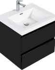 24-42 Inch Glossy Black Bathroom Floating Vanity with Resin Sink and 2 Soft-Close Drawers