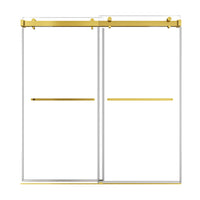 76 x 76 double sliding shower door with frameless clear tempered glass and brushed gold hardware | Ace Decor