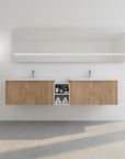 Floating Bathroom Cabinet with Sink & Soft-Close Doors - Ideal for Small Bathrooms color: Imitative Oak | size: 83 inch | combination: Middle Side Cabinet