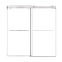 76 x 76 chrome sliding shower doors for walk-in shower with frameless modern design and dual towel bar handles | Ace Decor