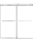 76 x 76 chrome sliding shower doors for walk-in shower with frameless modern design and dual towel bar handles | Ace Decor