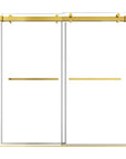 76 x 76 double sliding shower door with frameless clear tempered glass and brushed gold hardware | Ace Decor