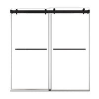 76 x 76 frameless double sliding shower door with sleek matte black handles and modern minimalist design | Ace Decor
