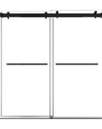 76 x 76 frameless double sliding shower door with sleek matte black handles and modern minimalist design | Ace Decor