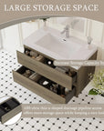 Oakmere Series 36" Ash Grey Bathroom Floating Vanity with Resin Sink & 2 Soft-Close Drawers