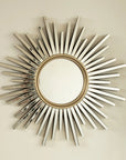 PrismAura Collection - 33" Sunburst Round Wall Mirror with PU & Beveled Glass Frame