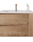 Elmcrest Series 30" Wall-Mounted Bathroom Vanity with Sink, Oak Finish, 2 Drawers & Side Storage Shelves