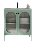 Front view of 30" mint green freestanding single bathroom vanity with sink with ribbed acrylic doors | Ace Decor
