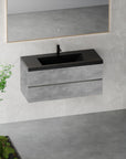 24"-47" Floating Dark Grey Corner Vanity with Matte Black Sink - 2 Soft Close Drawers