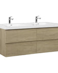 A spacious Modern Wood Bathroom Vanity with a double sink design, sleek white countertop, and minimalist storage drawers. |ACE DECOR