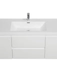 48 inch white floating bathroom vanity with integrated stone resin sink and single-hole faucet setup | Ace Decor