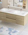 Modern Floating Bathroom Vanity with Resin Top Basin & Soft Close Drawers - Wall-Mounted Storage Cabinet color: Oak