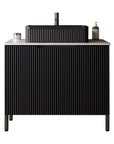30" Sleek Black Bathroom Vanity with Sink: Freestanding Storage Cabinet, Ceramic Basin, Carrara Stone Countertop