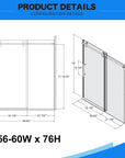 56"-60"W x 76"H Frameless Sliding Shower Door with 3/8" Tempered Glass color: Chrome