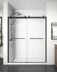 Aurevo-X Series 60" x 74" Minimalist Frameless Sliding Shower Door In Matte Black