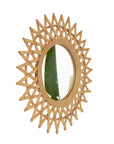 Side view of the 24-inch bamboo bathroom mirror with handwoven sunburst frame | Ace Decor