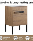 24" freestanding bathroom vanity with sink made of durable engineered wood with solid wood structure | Ace Decor