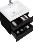 24-42 Inch Glossy Black Bathroom Floating Vanity with Resin Sink and 2 Soft-Close Drawers