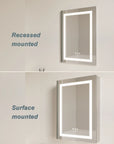 Hawley 26 inch LED light mirror bathroom cabinet installation options, recessed mounted and surface mounted.